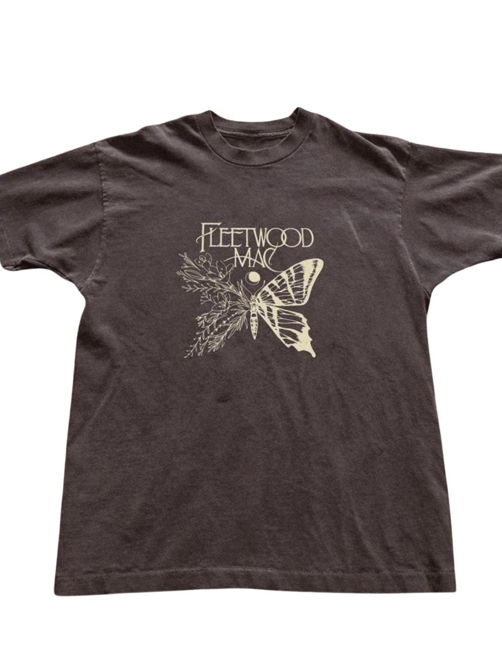 Gildan Dark Chocolate Crewneck Tee with Cream Fleetwood Mac Butterfly Graphic